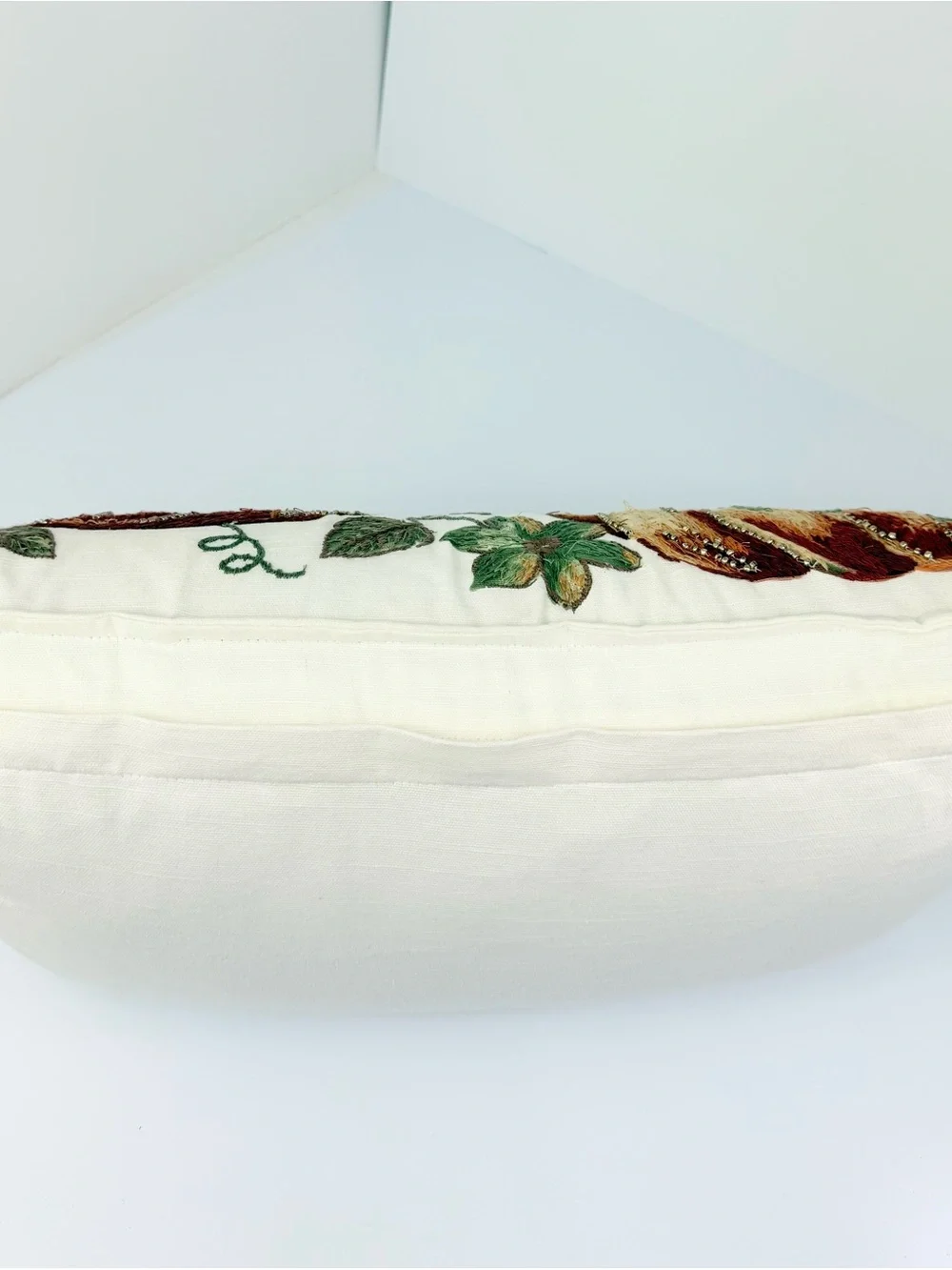 Autumn Blessings Orange Green Pumpkin Vine Gold Beaded Fall Accent Decor Pillow